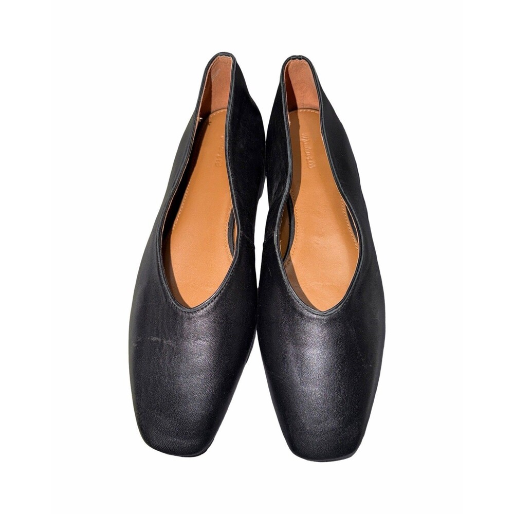 Madewell The Mylie Ballet Flat in True Black Leather Size 12 Minimalist Preppy